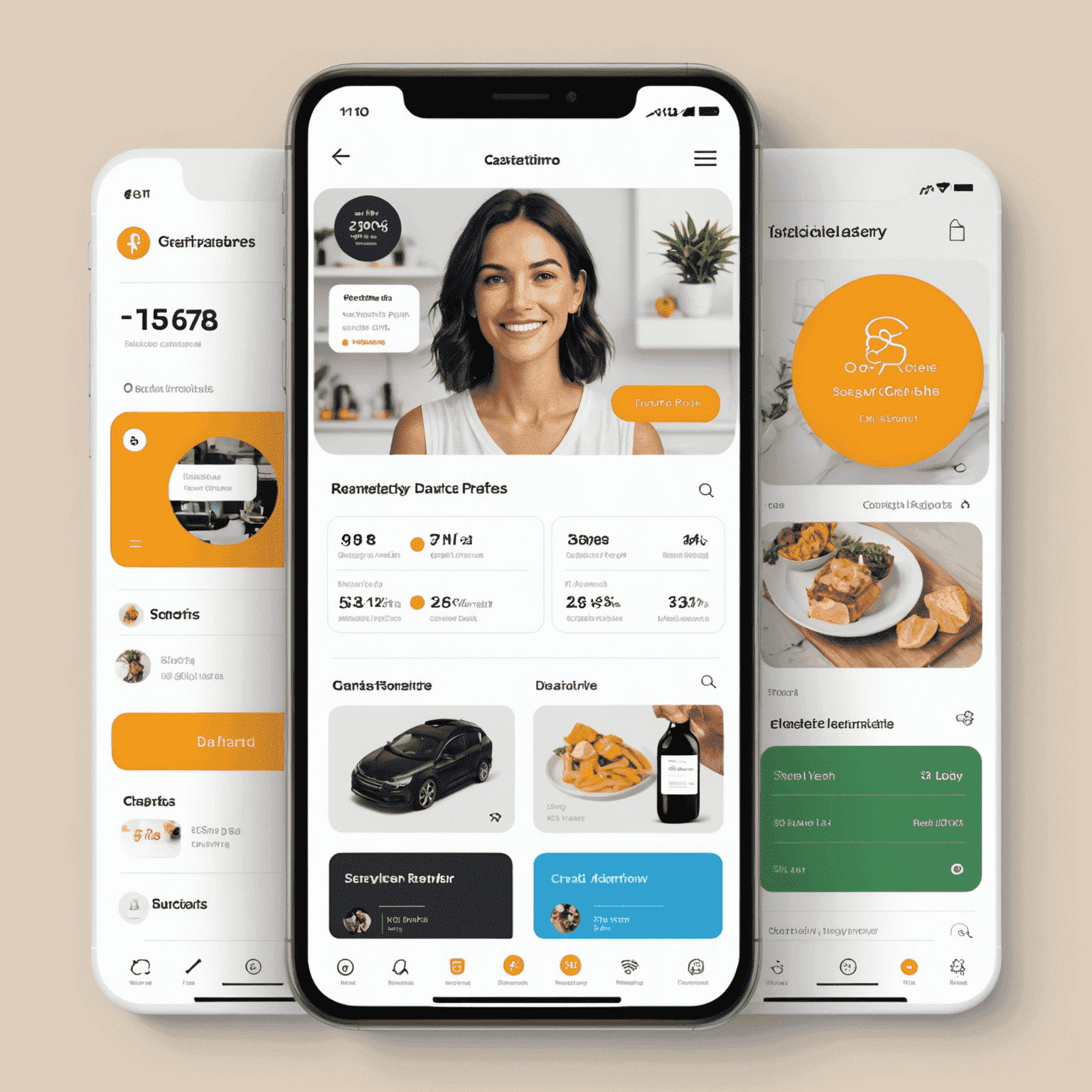 A digital marketplace interface showing personalized product recommendations and a loyalty program dashboard, with icons representing customer profiles, reward points, and exclusive offers