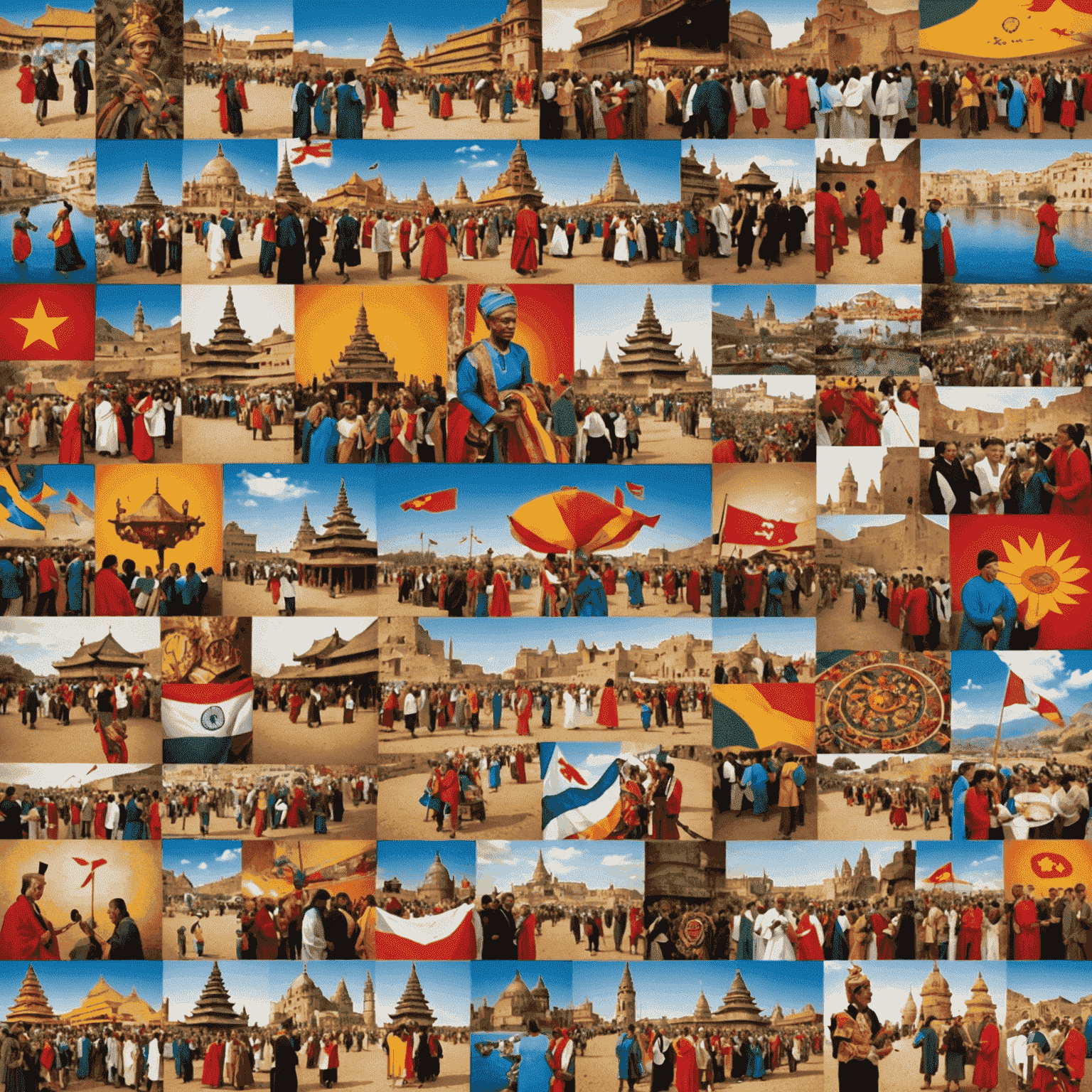 Collage of diverse cultural symbols and celebrations from around the world