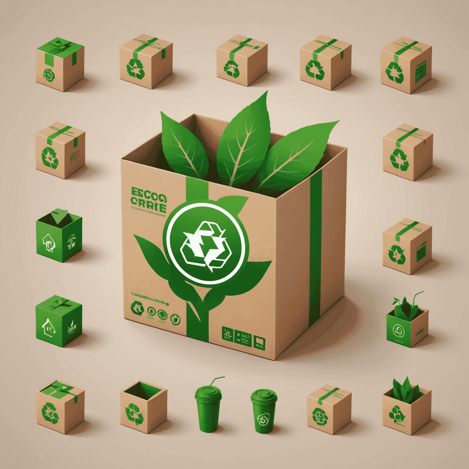 Eco-friendly packaging and green supply chain management icons for sustainable eCommerce